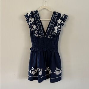Elegant Navy Kids Dress with White Embroidery